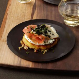 Potato Pancakes with Smoked Salmon and Caviar